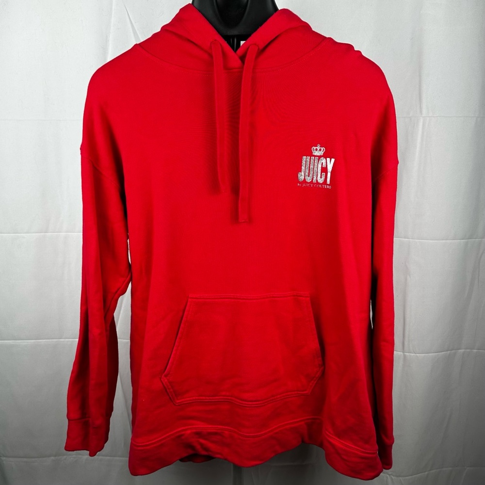 Women’s Modern Juicy Couture Red & Silver Logo Pull Over Hoodie Size X-Large